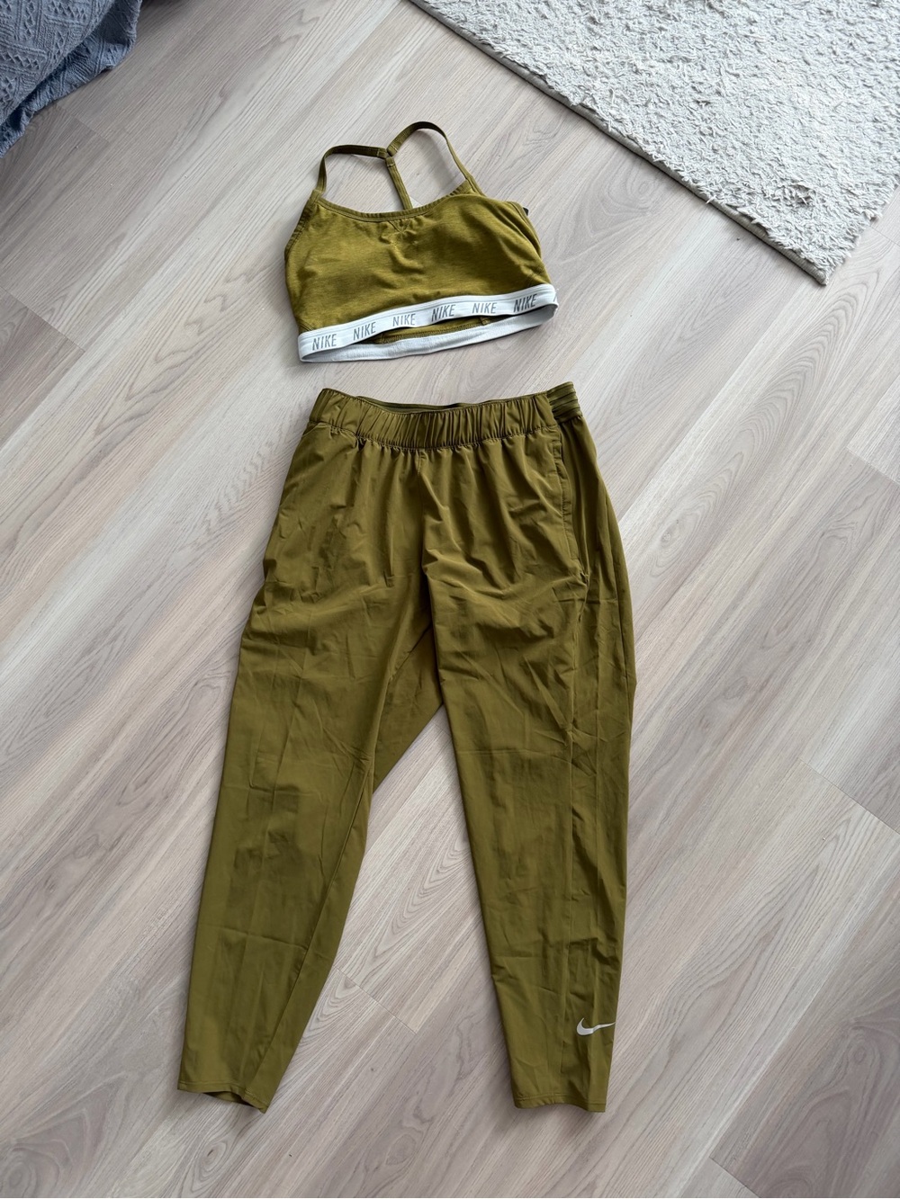 Nike Olive Dri-Fit Track Joggers with Matching Sports Bra